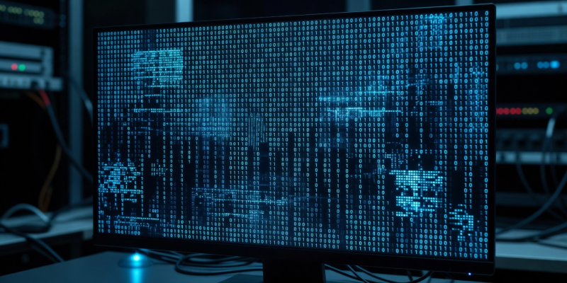 Binary code on a screen representing GamBlock's heuristic analysis technology