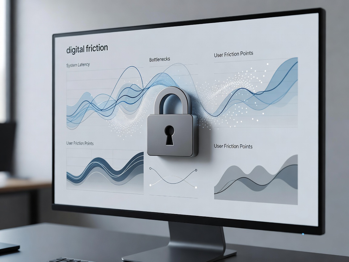 Dashboard showing analytics and security lock representing digital friction software