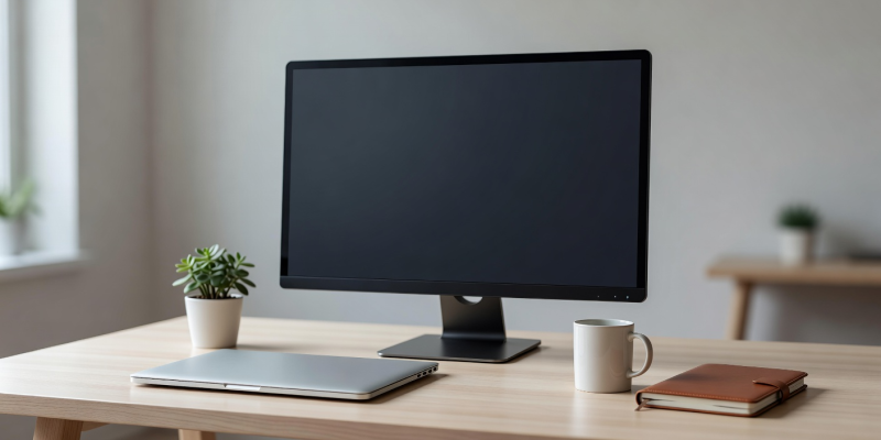 Desktop workspace with a locked screen for productivity representing Cold Turkey