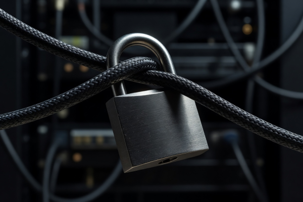 Security padlock on a digital matrix background representing Gamban